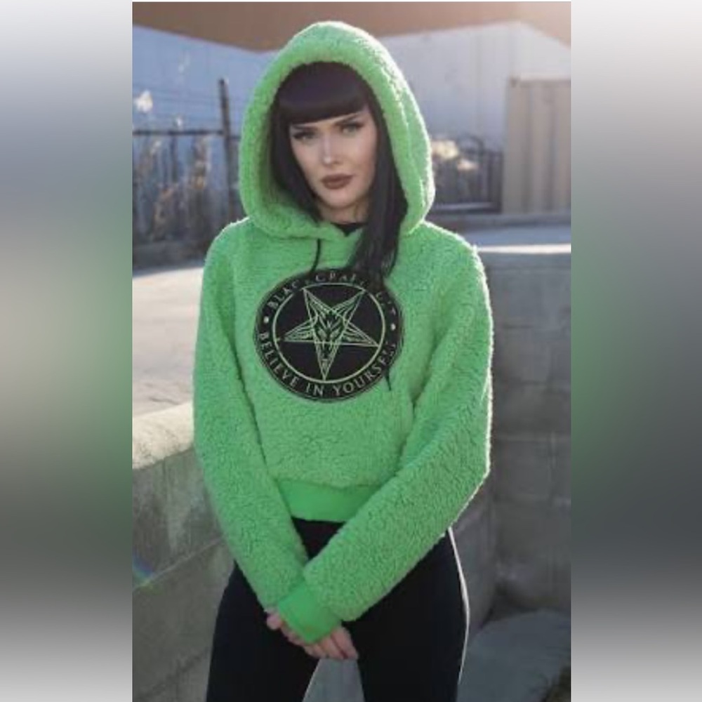 EUC SZ S GREEN SHERPA HOODIE - Picture 2 of 5